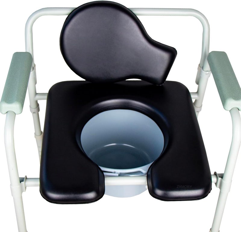ZXMOBY PU Commode Seat Cushion Universal Fit Toilet Chair, Sponge Padded Soft Pad for Bedside Commode Seat,with Two White Snaps and Screws. Commode Chair, Cover Shower Wheelchair - Image 1